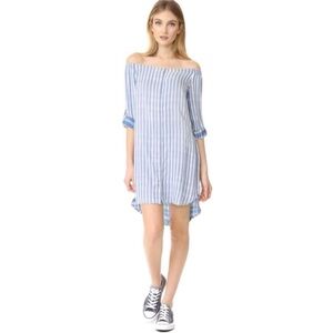 Cloth & Stone Anthropologie Shirt Dress blue white striped off the shoulder